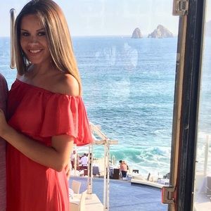 Red off shoulder dress